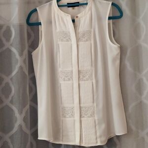 Karl Lagerfield PARIS White Pleated Lace Patchwork Button Down Top Sz S